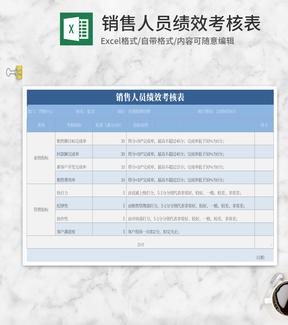 小清新蓝色销售人员绩效考核Excel模板