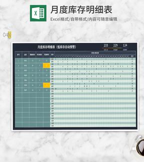 月度商品库存记录明细表Excel模板