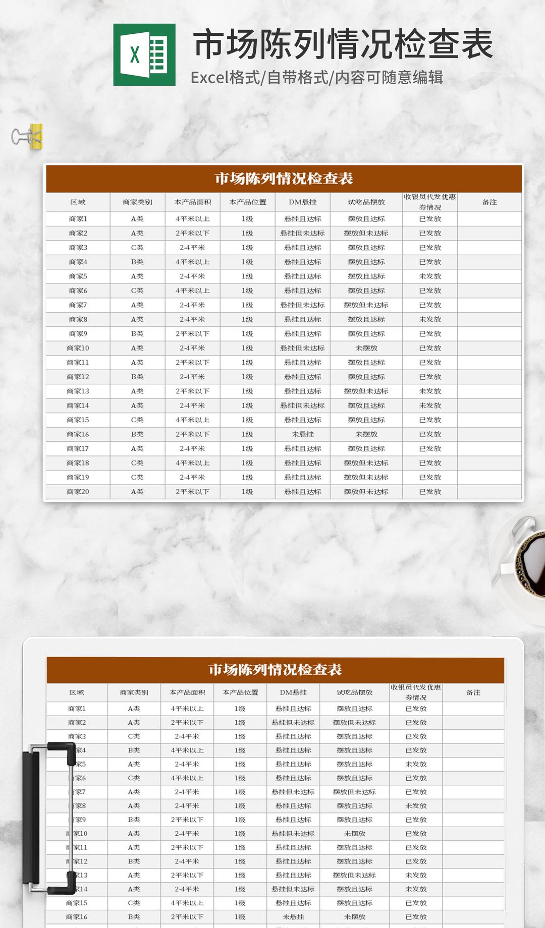 市场陈列情况检查表Excel模板