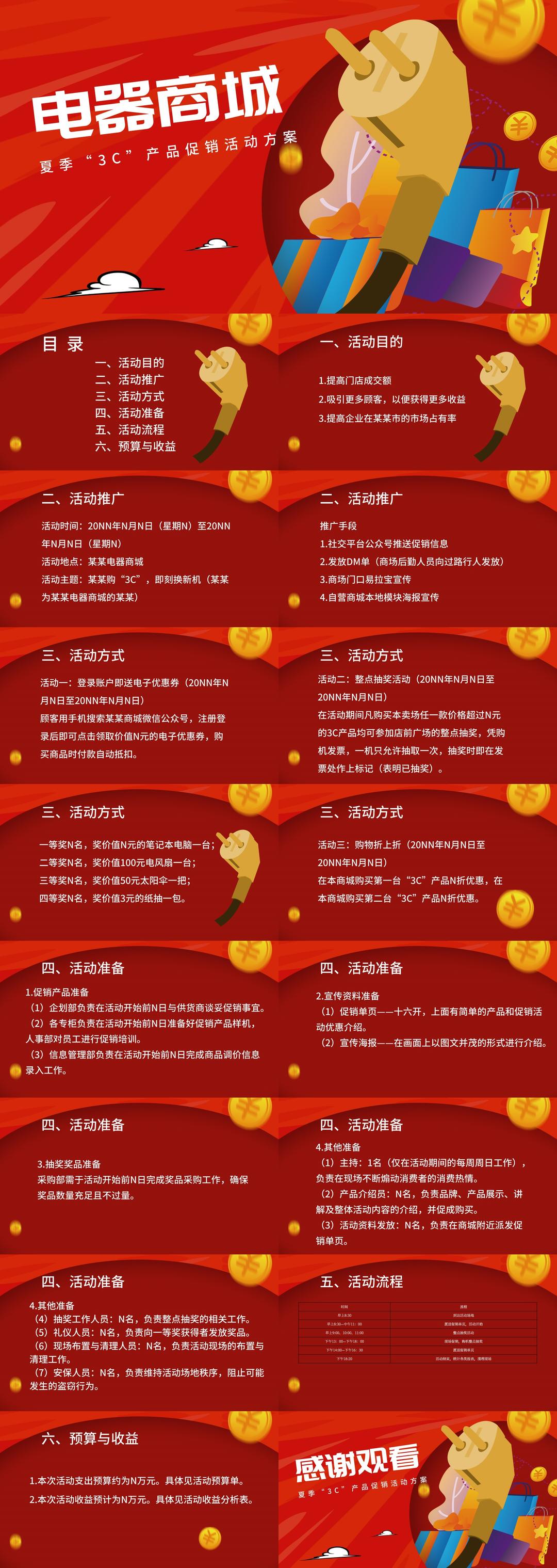 红色插画风电器商城大促策划PPT方案