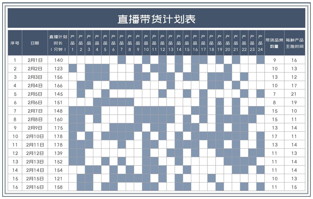 商务风产品直播带货计划表Excel模板