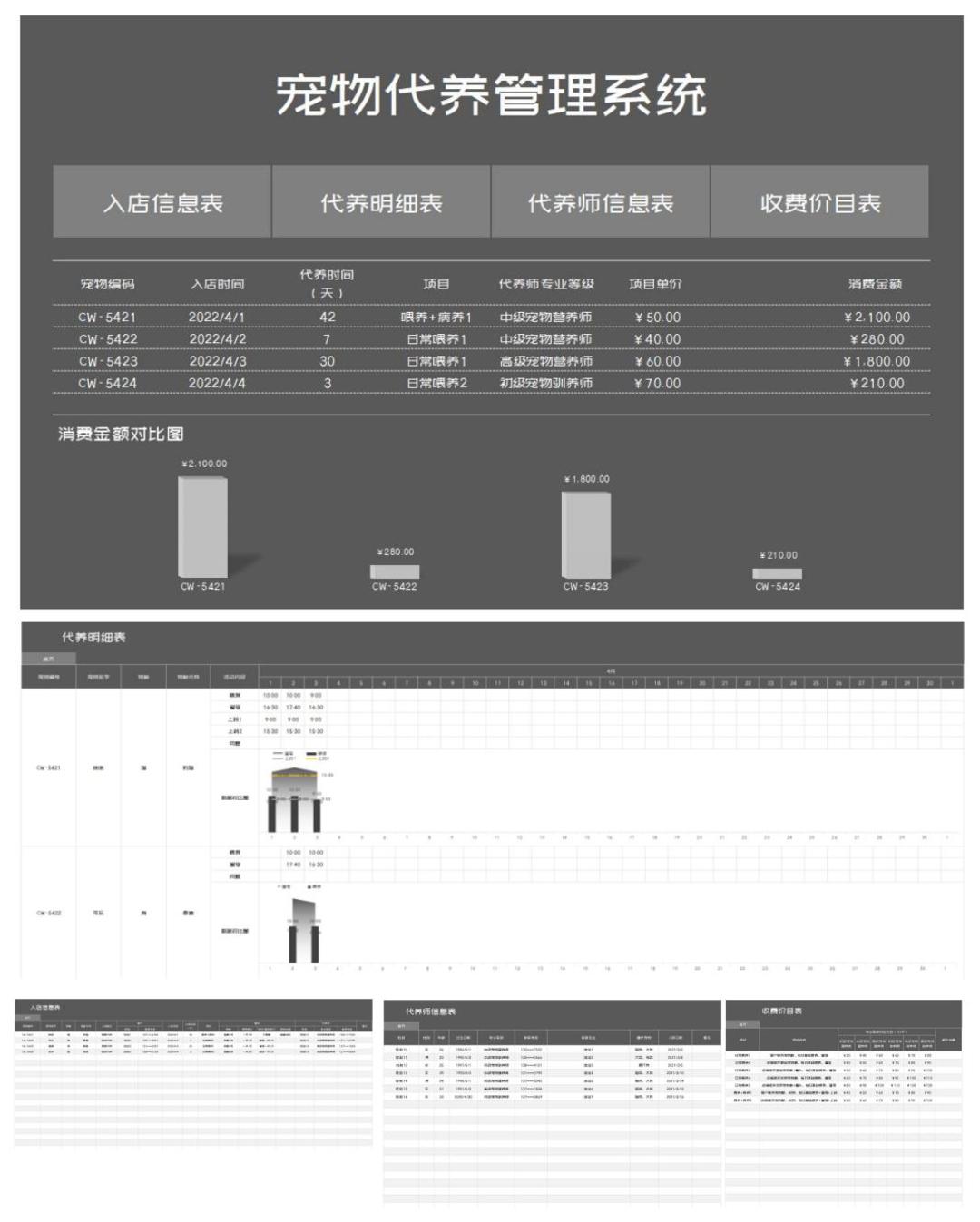 商务风灰色宠物代养管理系统Excel模板