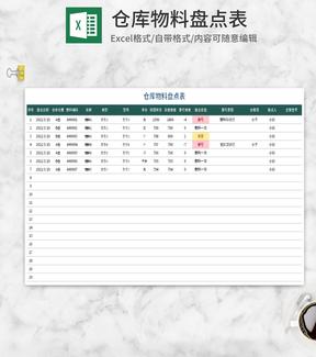 仓库物料盘点表Excel模板