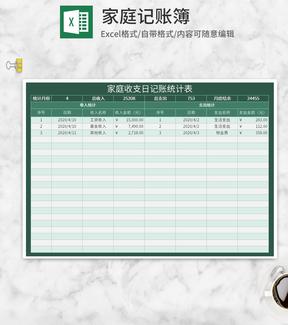 绿色家庭收支日记账统计表Excel模板