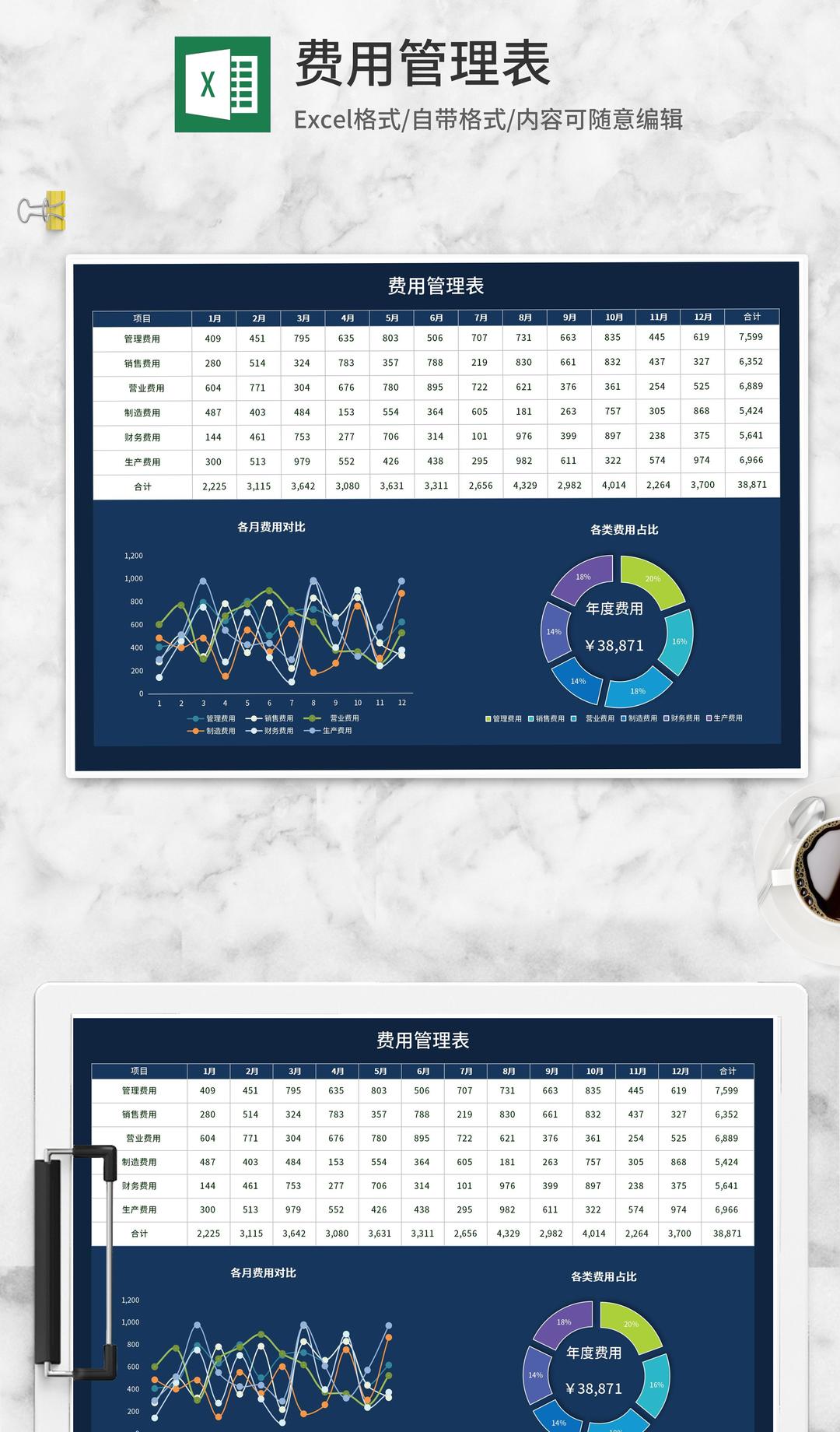 深蓝项目费用管理表Excel模板