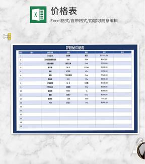 护肤品价格明细表Excel模板
