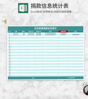 灾后重建捐款信息统计Excel模板