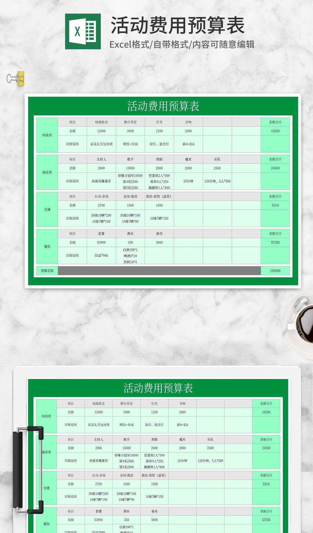 绿色活动费用预算表Excel模板