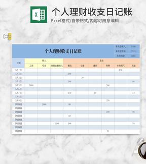 简约蓝色个人理财收支日记账Excel模板
