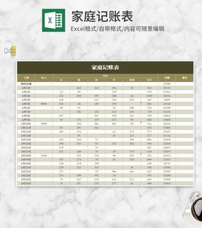 简约绿色家庭记账表Excel模板