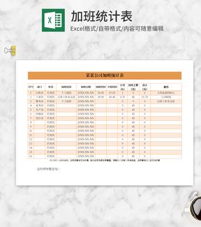 小清新黄色加班统计表Excel模板