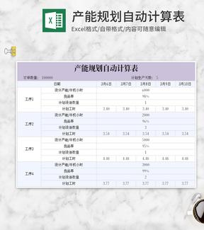 紫色产能规划自动计算表Excel模板