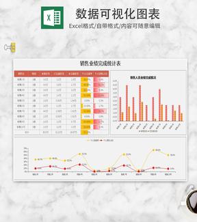 小清新销售业绩完成统计表Excel模板