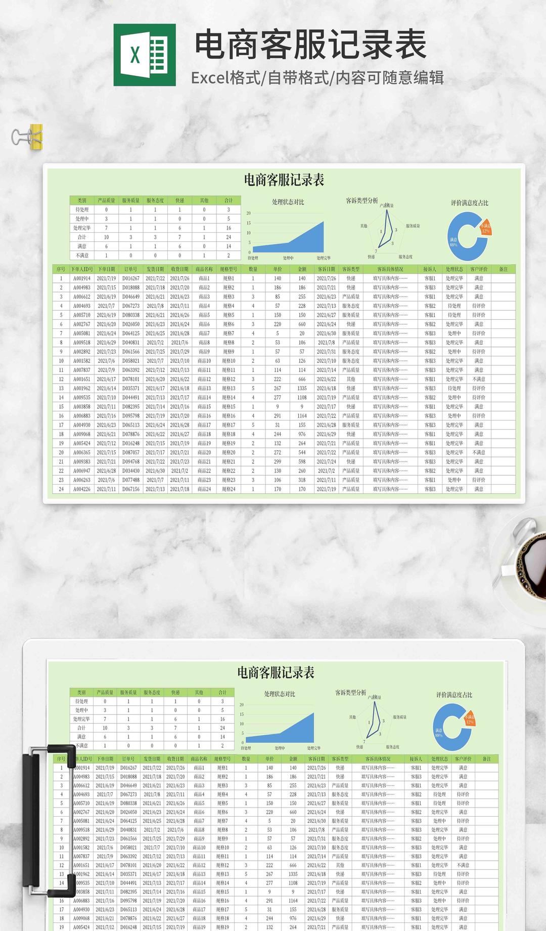 电商客服记录明细表Excel模板