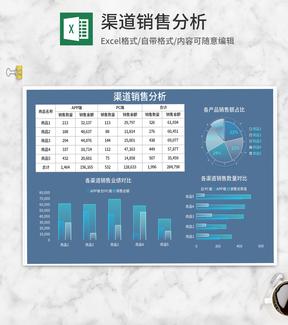 蓝色产品销售渠道分析Excel模板
