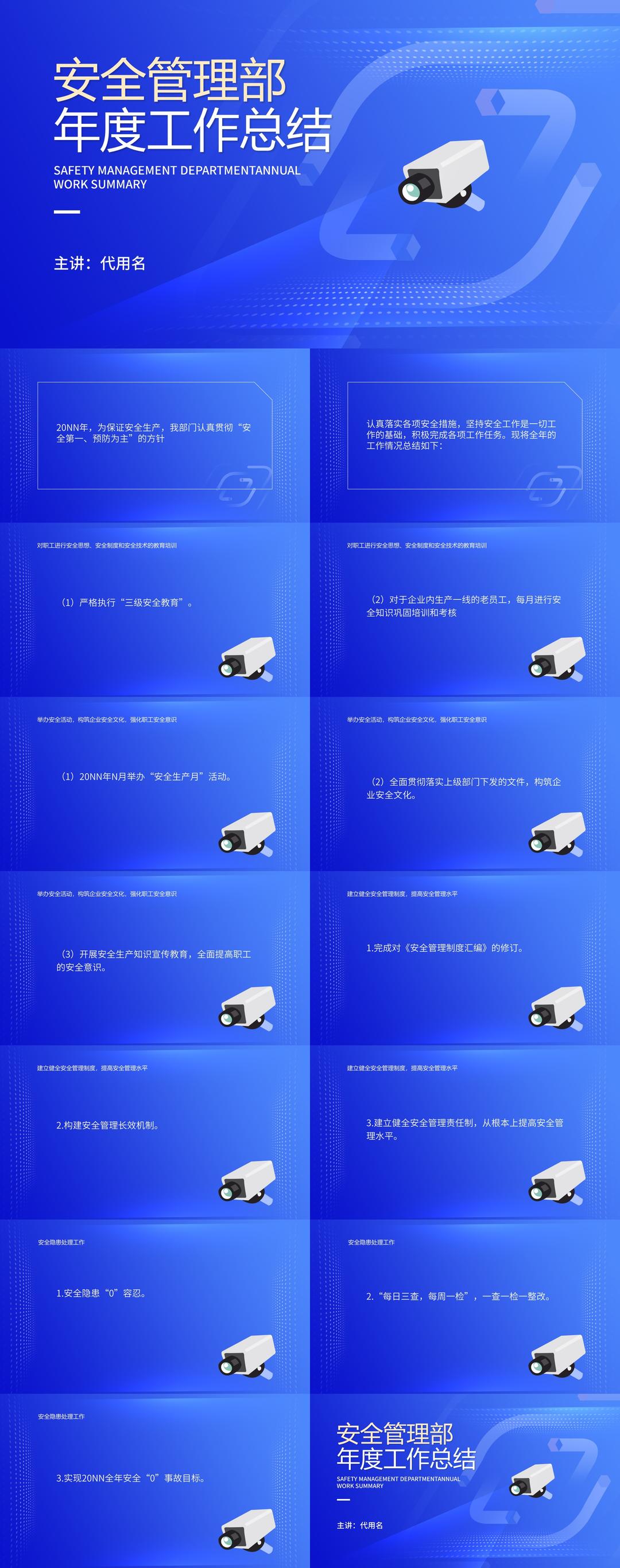 蓝色简约风安全管理部年度工作总结PPT模板
