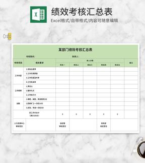绿色部门绩效考核汇总表Excel模板