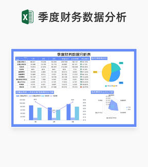 小清新蓝色季度业务财务数据分析表Excel模板