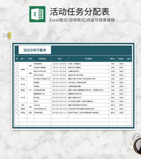 公司部门项目活动任务分配表Excel模板