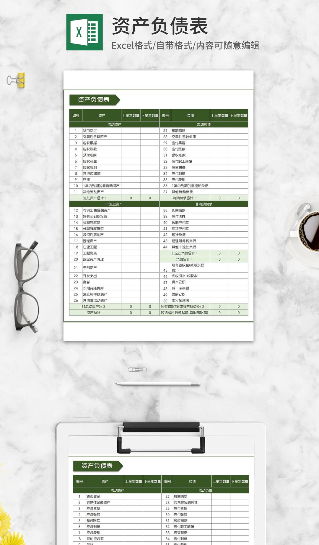 企业资产负债表Excel模板