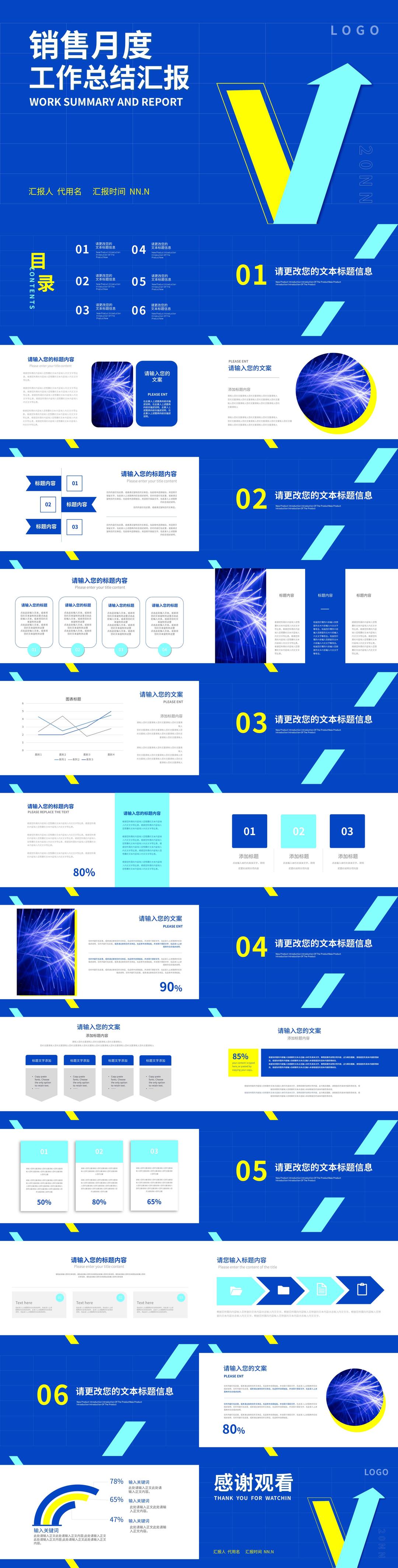 蓝色简约风销售月度工作总结PPT模板