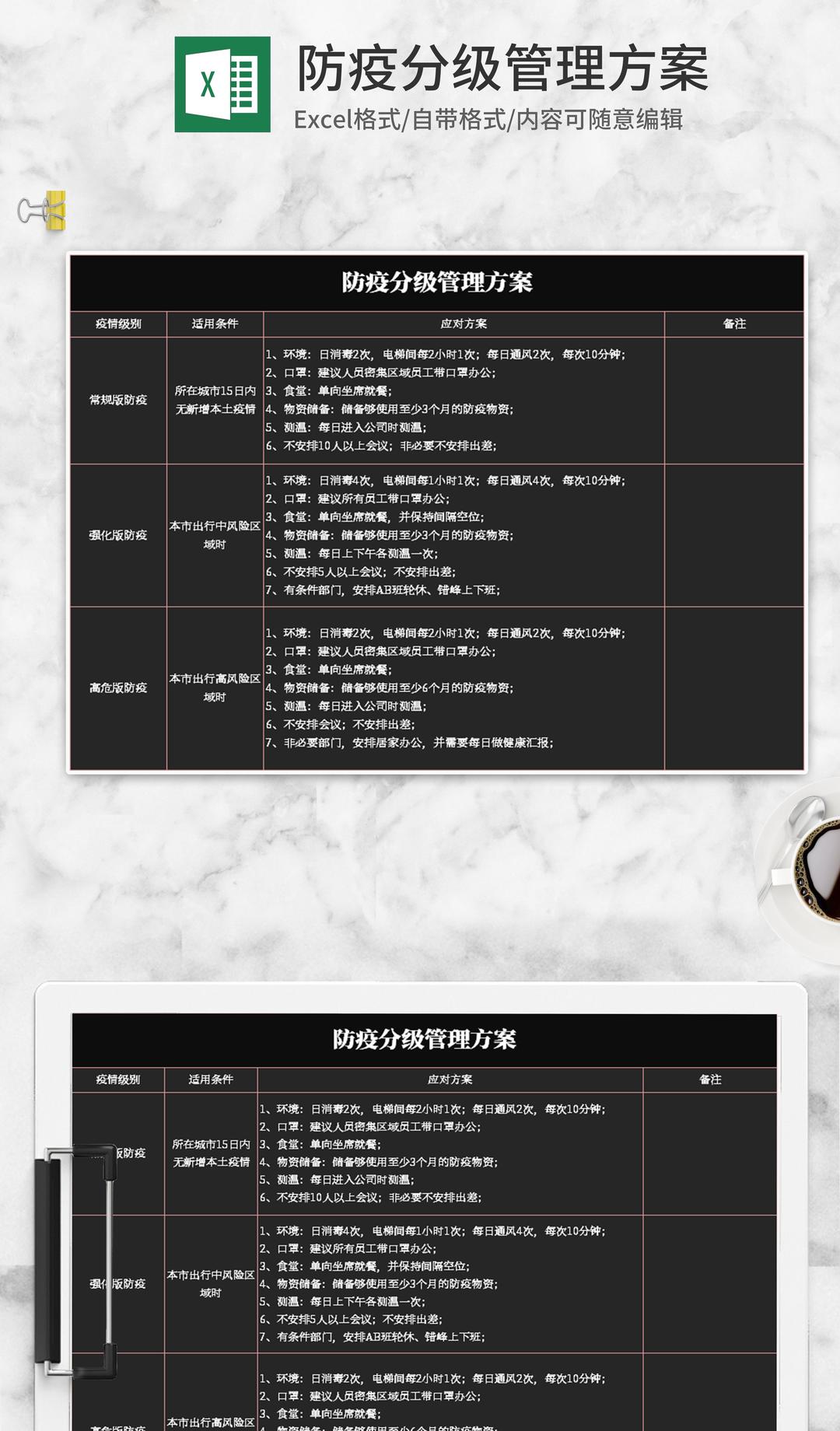 简约黑色防疫分级管理方案Excel模板