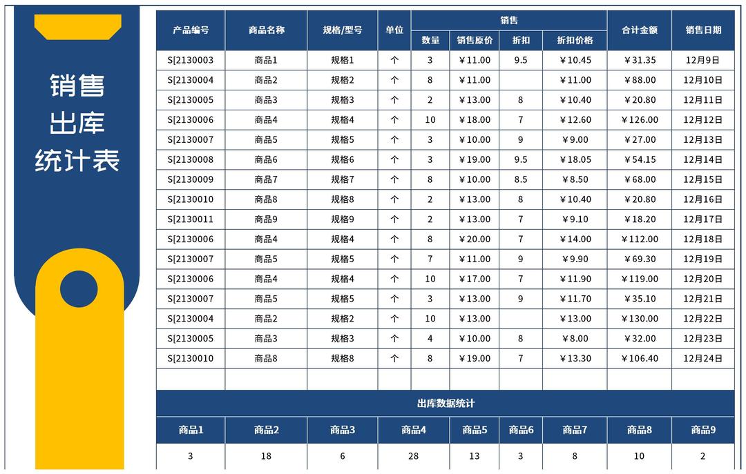 简约销售出库统计表Excel模板