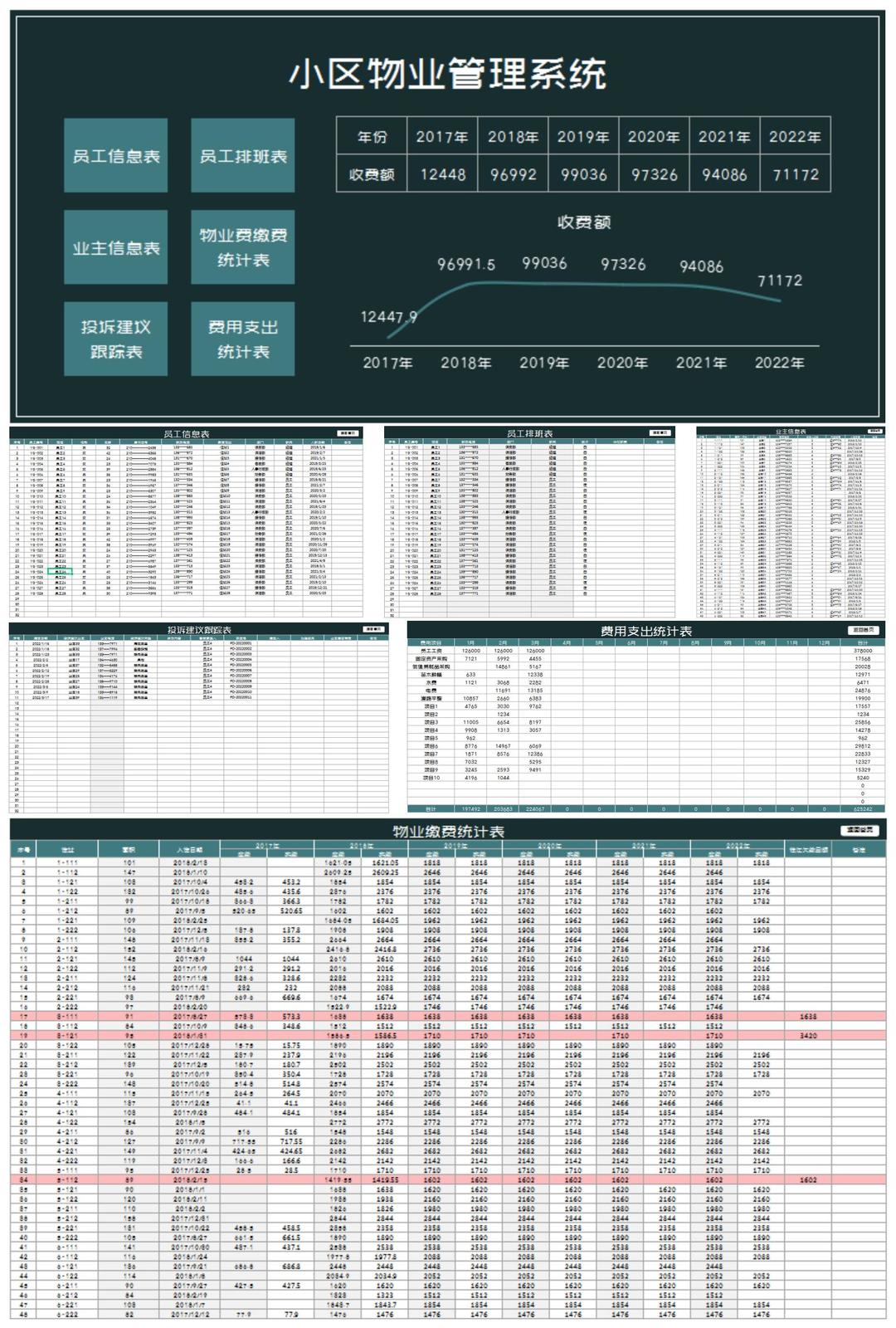 商务风绿色小区物业管理系统excel模板