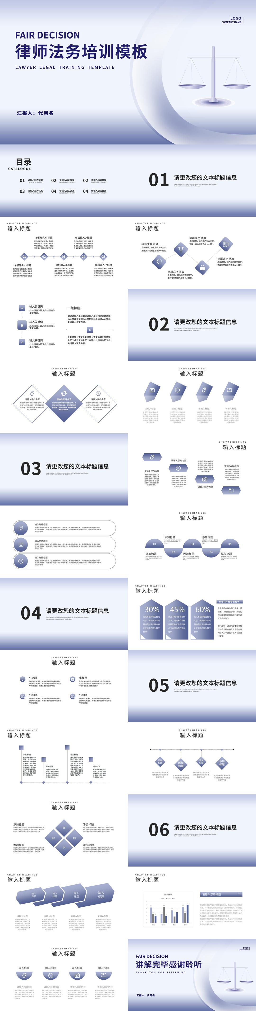 蓝色简约风律师法务职场知识培训PPT模板