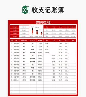 红色财务项目收支流水账Excel模板