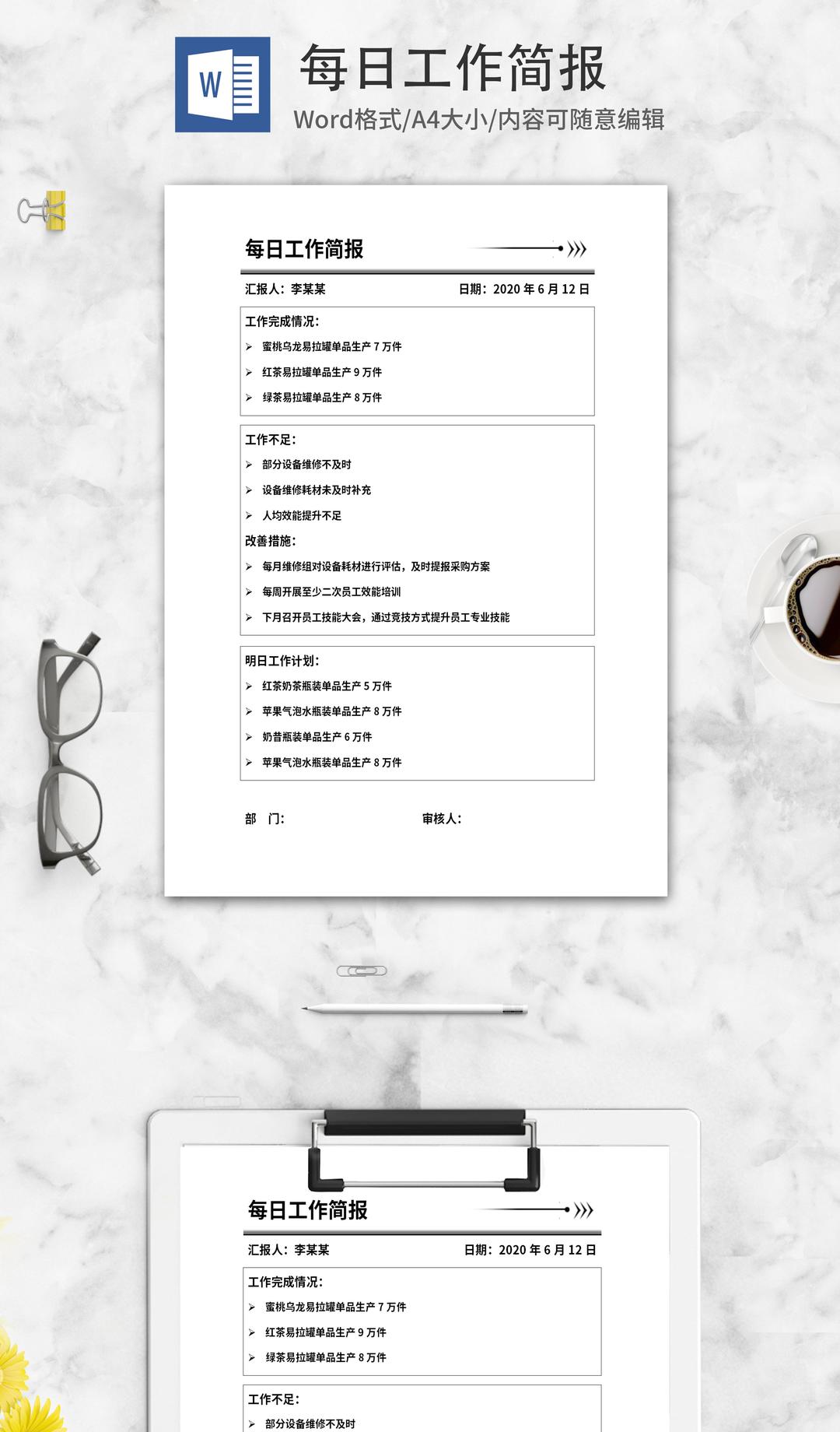 部门每日工作简报word模板