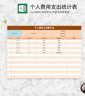简约橙色个人费用支出统计表Excel模板