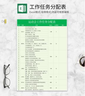 运动会工作任务分配表Excel模板