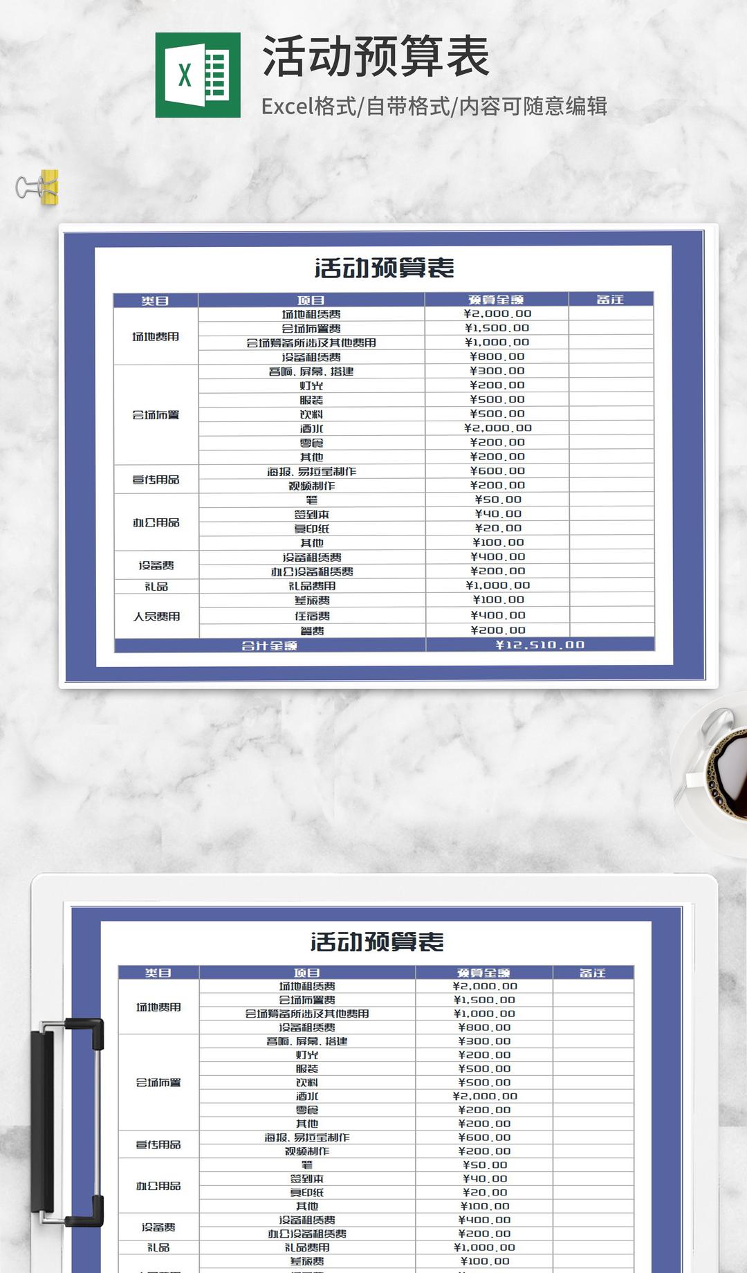 市场推广项目活动预算表Excel模板