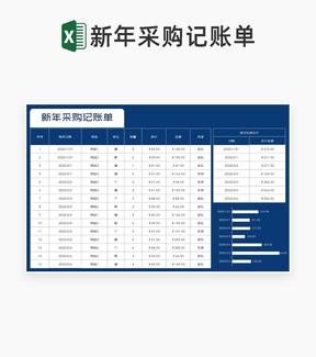 深蓝新年采购记账单Excel模板