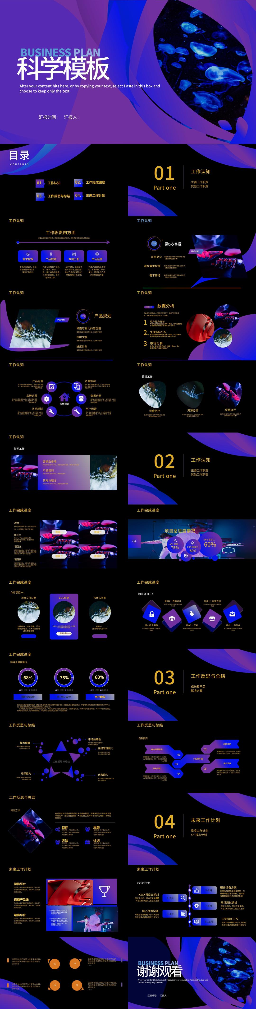 紫色科技风科学报告PPT模板