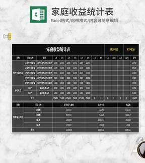 简约黑色家庭收益统计表Excel模板