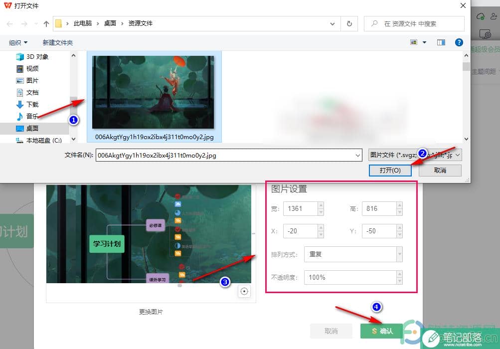 WPS PPT思维导图给画布添加图片背景的方法