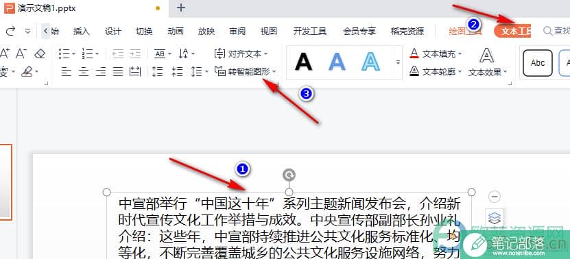 WPS PPT将文案一键转为智能图形的方法