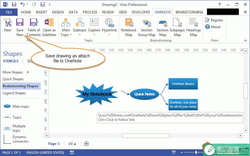 直接从 Visio 保存绘图到 OneNote