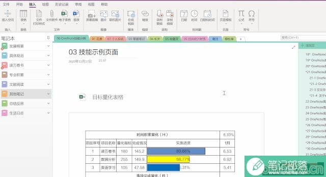 OneNote 怎么调整目标反馈表插入格式?
