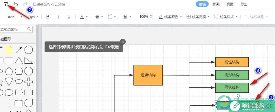 WPS PPT用格式刷给流程图图形更改格式的方法