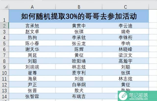 Excel进阶学习：如何随机抽取列表中30%的数据内容？