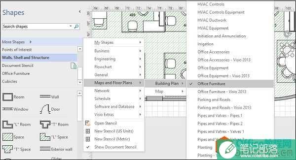 Visio 如何将家具添加到平面图