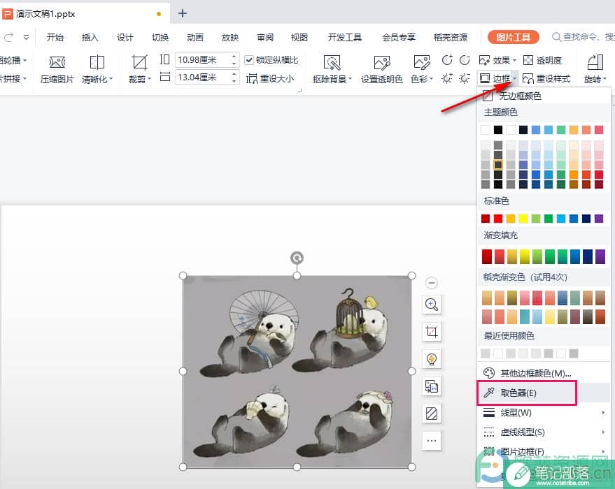 WPS PPT使用取色器给图案边框选择颜色的方法
