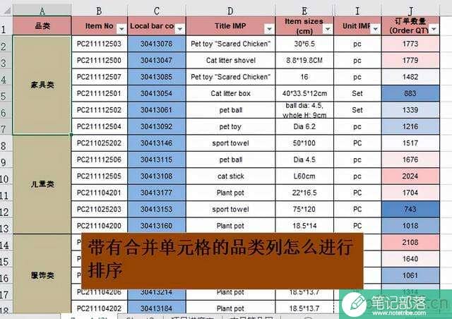 Excel表格通过拆分再合并的方法对合并单元格排序