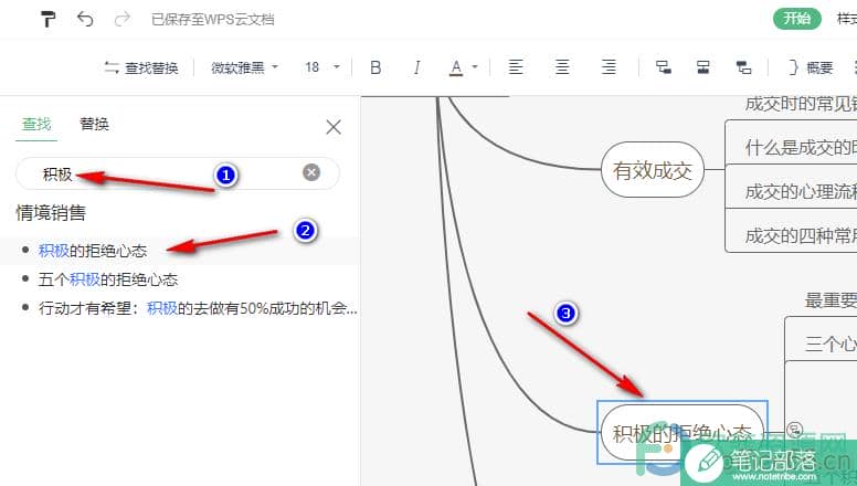 WPS PPT思维导图中使用关键字找到主题的方法