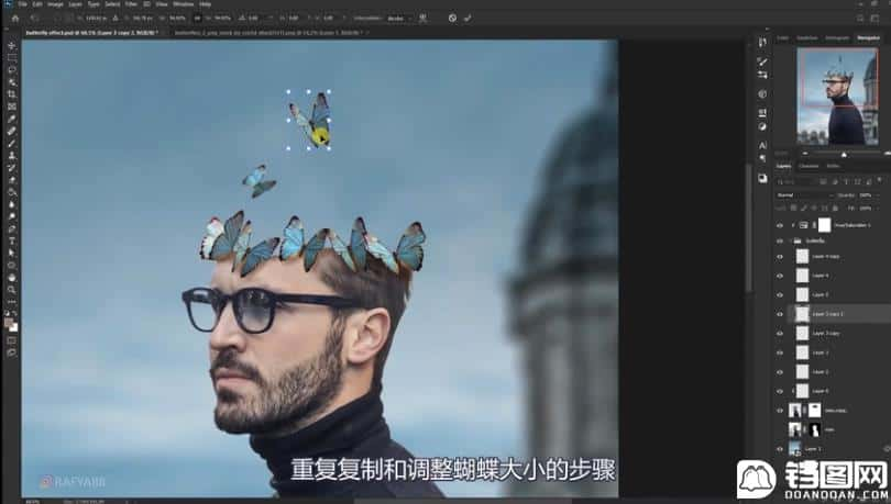 Photoshop合成被蝴蝶和星光打散的头像