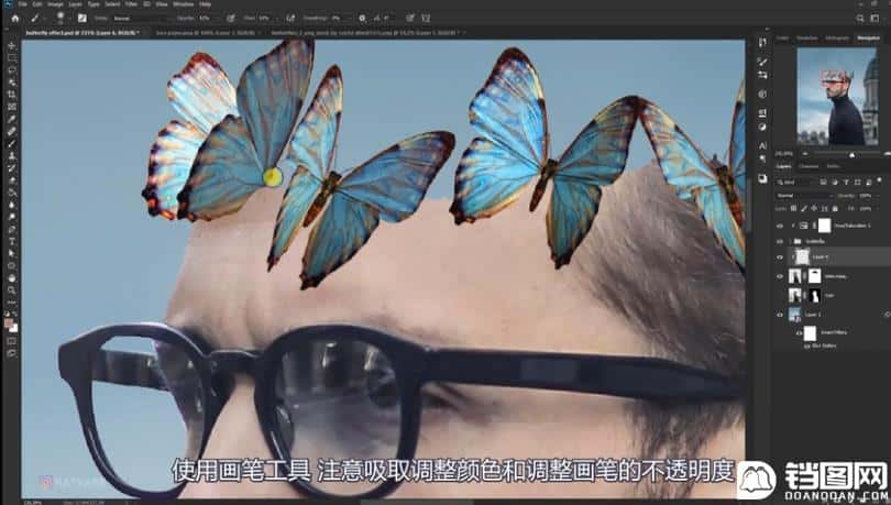 Photoshop合成被蝴蝶和星光打散的头像