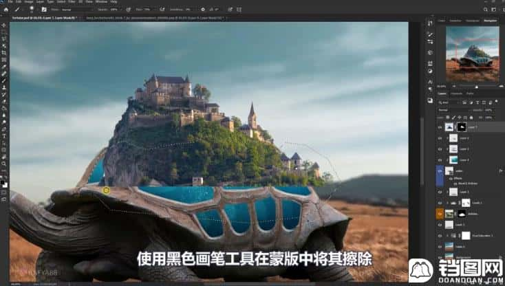 Photoshop合成创意的乌龟背着城堡效果图